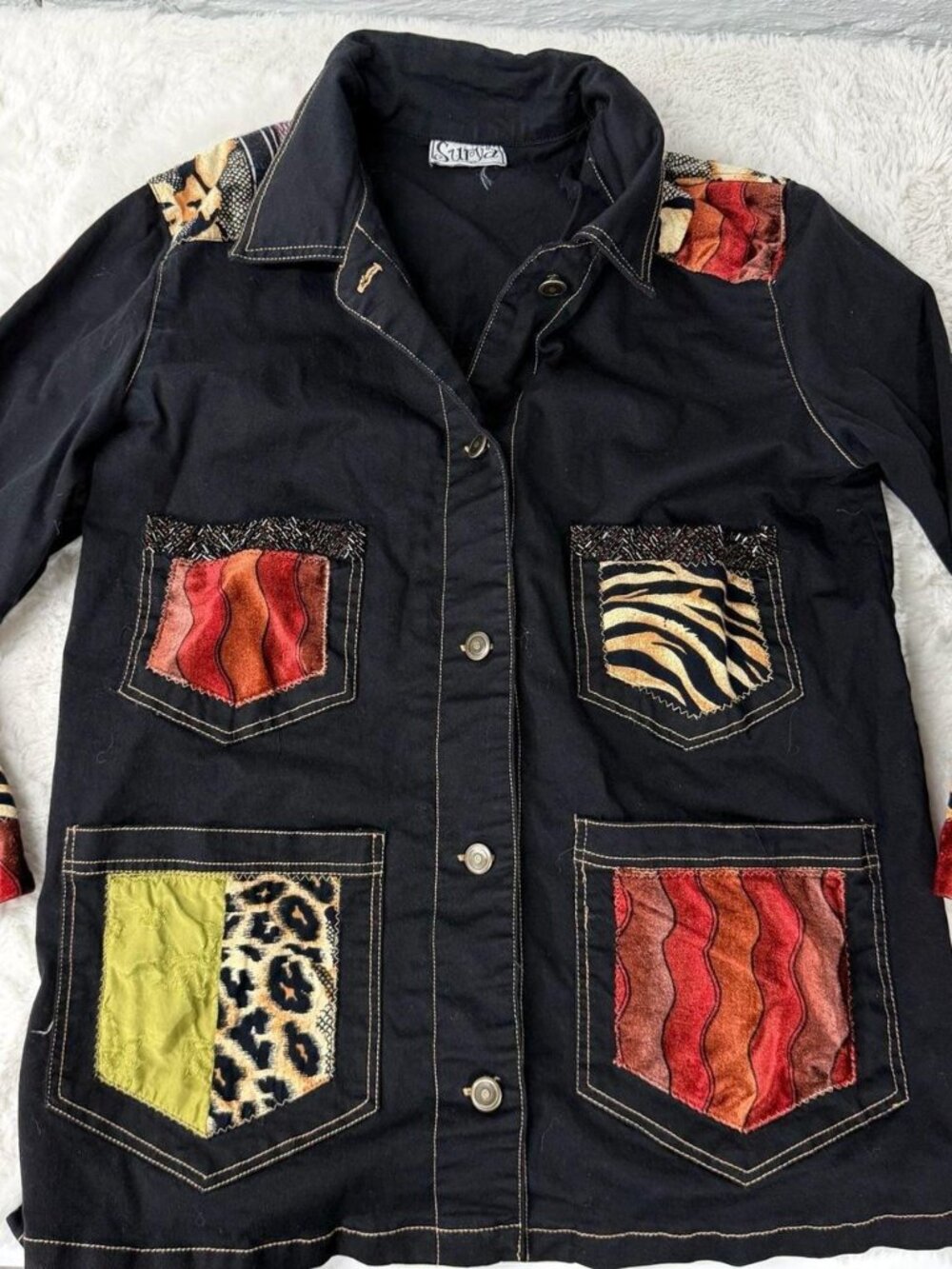 Surya Vintage Black Patchwork Button-Up Jacket